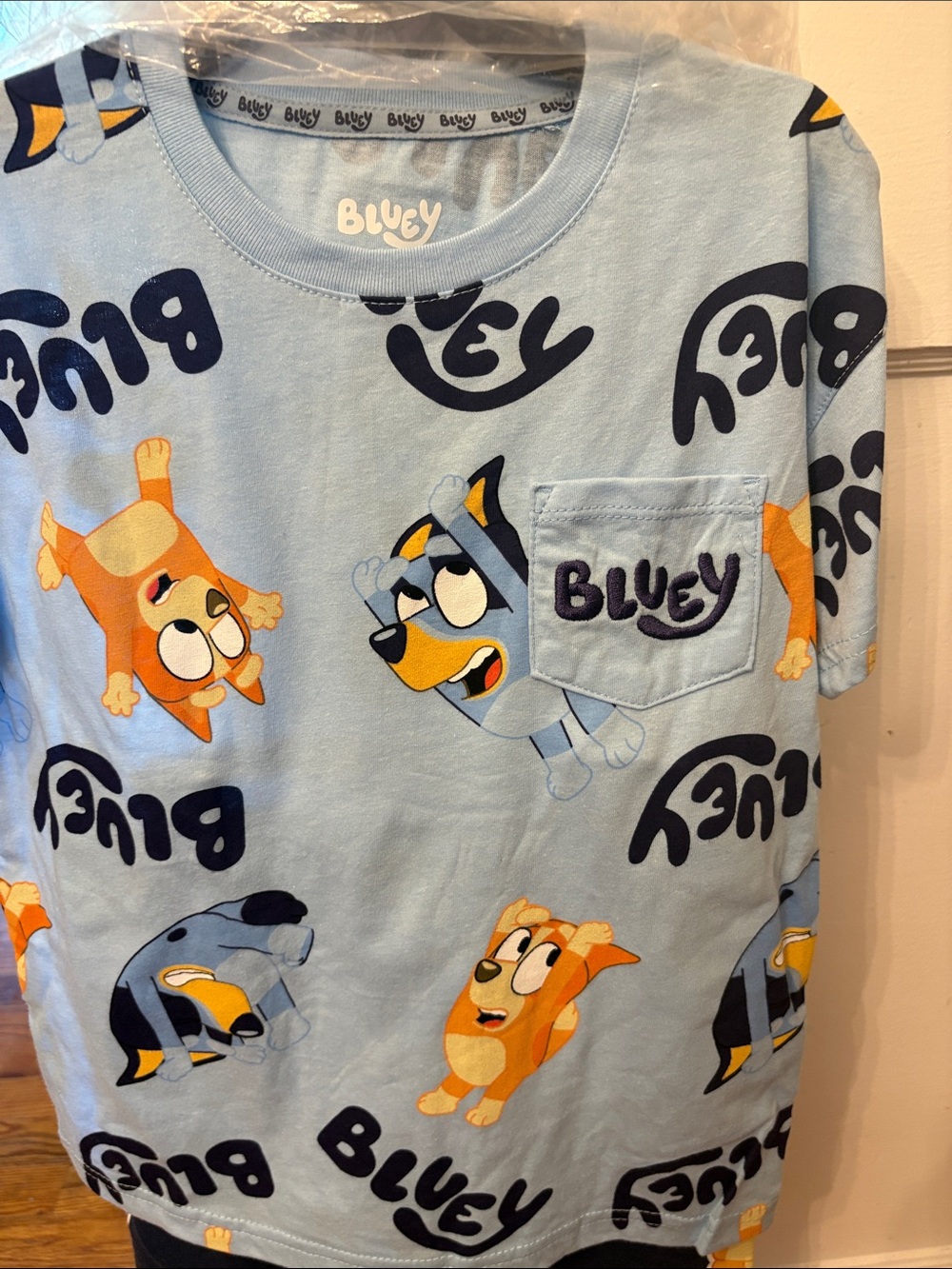 Bluey All-Over Print Pocket Tee - Light Blue